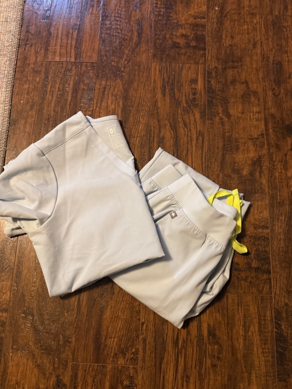 Light Blue Medical Scrub Set with Neon Drawstring